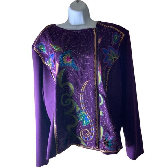 Vintage Anthony Blazer Womens 3X Long Sleeve Asymmetric Zip Flower Embroidered - Picture 3 of 10